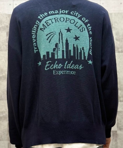 Right-on（ライトオン）の「ジャガードバックロゴニットカーディガン (バックロゴ/ジャガード/ニットカーディガン/ドライタッチ/通気性/ゆったりシルエット/スウェットライク/軽羽織り/デイリー/トレンド)（カーディガン/ボレロ・メンズ・ブラック/グレー/ネイビー・L/XL/M）」の16枚目の写真