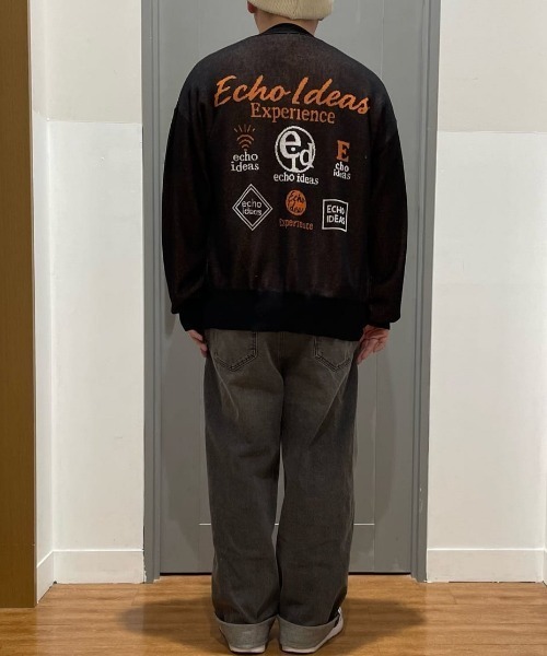 Right-on（ライトオン）の「ジャガードバックロゴニットカーディガン (バックロゴ/ジャガード/ニットカーディガン/ドライタッチ/通気性/ゆったりシルエット/スウェットライク/軽羽織り/デイリー/トレンド)（カーディガン/ボレロ・メンズ・ブラック/グレー/ネイビー・L/XL/M）」の9枚目の写真