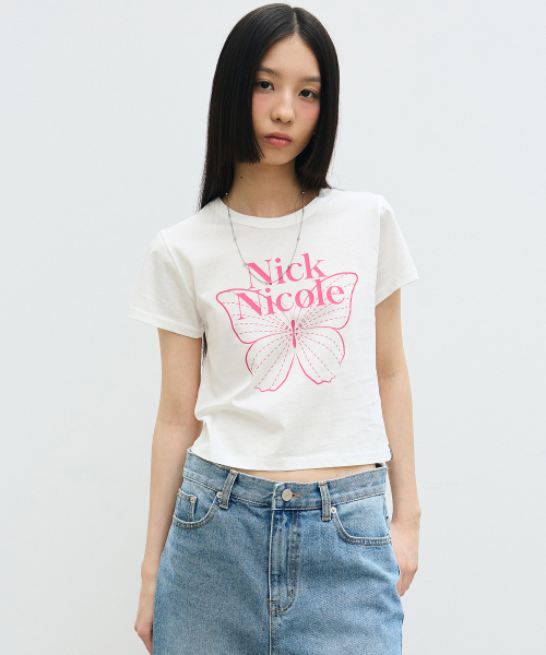 NICK&NICOLE(ニックアンドニコール)の「BUTTERFLY SIGNATURE CROP TOP_WHITE PINK(Tシャツ/カットソー・レディース・その他・FREE)」の3枚目の写真