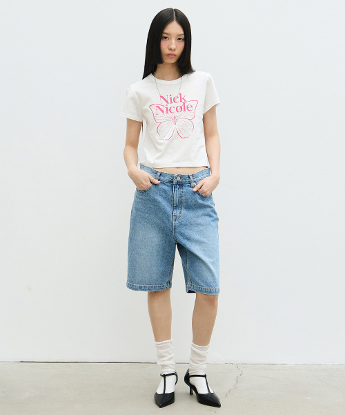 NICK&NICOLE(ニックアンドニコール)の「BUTTERFLY SIGNATURE CROP TOP_WHITE PINK(Tシャツ/カットソー・レディース・その他・FREE)」の4枚目の写真