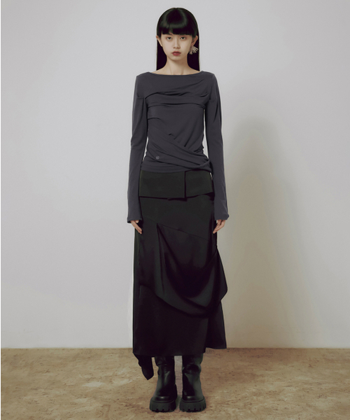 FLAREUP(フレアアップ)の「2.Drape Layered Maxi Skirt (FL-241_Black)(スカート・レディース・ブラック・1/2)」の20枚目の写真