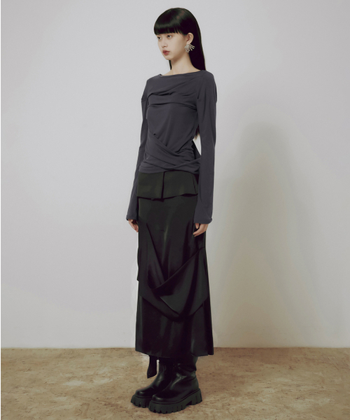 FLAREUP(フレアアップ)の「2.Drape Layered Maxi Skirt (FL-241_Black)(スカート・レディース・ブラック・1/2)」の19枚目の写真