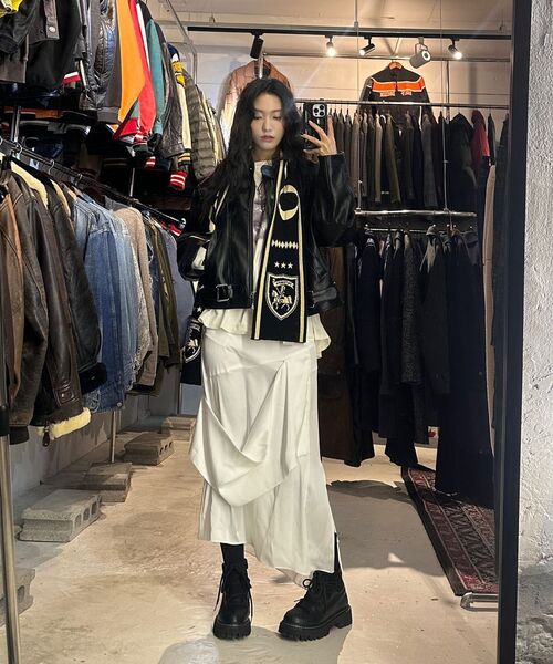 FLAREUP(フレアアップ)の「2.Drape Layered Maxi Skirt (FL-241_Black)(スカート・レディース・ブラック・1/2)」の6枚目の写真
