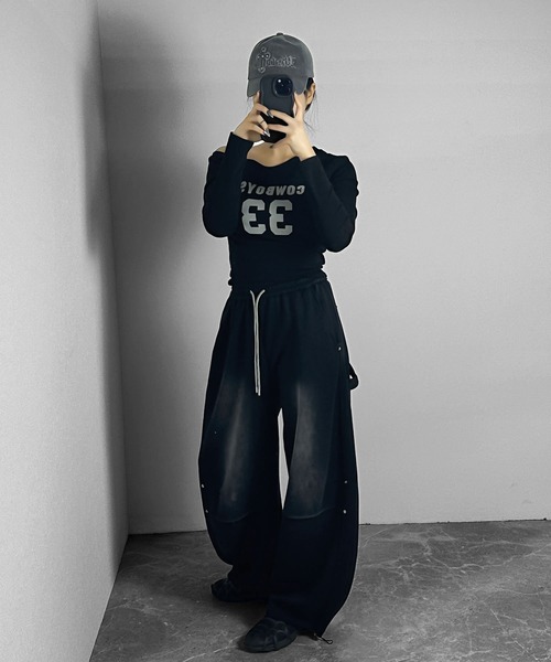 FOLLOWIN(フォロウィン)の「【 UNISEX/オールシーズン 】カーブラインフェードワイドスウェットパンツ(スウェットパンツ・レディース・ブラック・FREE)」の10枚目の写真