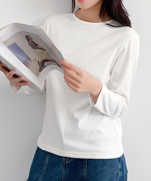LOWO(ロワ)の「クルーネック ロンT レディース 長袖 インナー 無地 カットソー(Tシャツ/カットソー・レディース・キャメル/ボルドー/ブラウン/オフホワイト/ブルー/ブラック・FREE)」の1枚目の写真