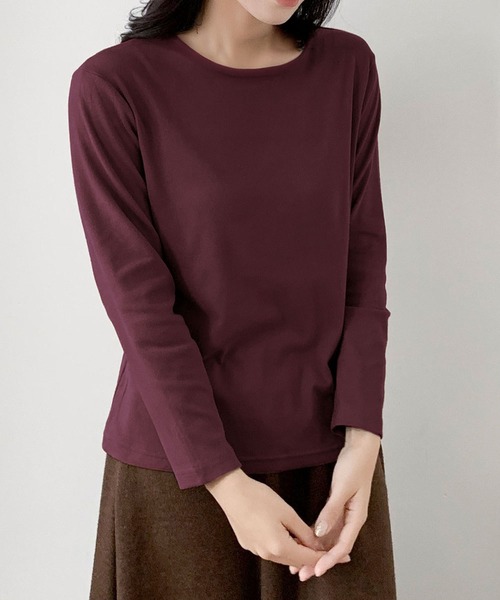 LOWO(ロワ)の「クルーネック ロンT レディース 長袖 インナー 無地 カットソー(Tシャツ/カットソー・レディース・キャメル/ボルドー/ブラウン/オフホワイト/ブルー/ブラック・FREE)」の6枚目の写真