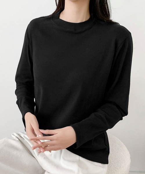 フレームデザイン 長袖カットソー セール】プチハイネック ロンT レディース 長袖 インナー 無地