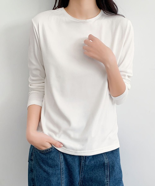 LOWO(ロワ)の「クルーネック ロンT レディース 長袖 インナー 無地 カットソー(Tシャツ/カットソー・レディース・キャメル/ボルドー/ブラウン/オフホワイト/ブルー/ブラック・FREE)」の8枚目の写真