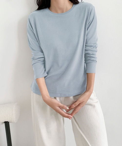 LOWO(ロワ)の「クルーネック ロンT レディース 長袖 インナー 無地 カットソー(Tシャツ/カットソー・レディース・キャメル/ボルドー/ブラウン/オフホワイト/ブルー/ブラック・FREE)」の14枚目の写真