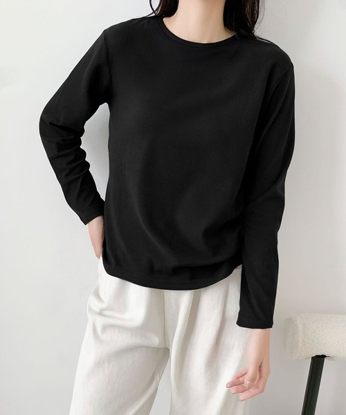 LOWO(ロワ)の「クルーネック ロンT レディース 長袖 インナー 無地 カットソー(Tシャツ/カットソー・レディース・キャメル/ボルドー/ブラウン/オフホワイト/ブルー/ブラック・FREE)」の16枚目の写真