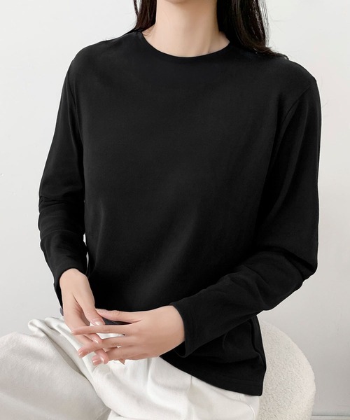 LOWO(ロワ)の「クルーネック ロンT レディース 長袖 インナー 無地 カットソー(Tシャツ/カットソー・レディース・キャメル/ボルドー/ブラウン/オフホワイト/ブルー/ブラック・FREE)」の17枚目の写真