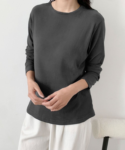 LOWO(ロワ)の「クルーネック ロンT レディース 長袖 インナー 無地 カットソー(Tシャツ/カットソー・レディース・キャメル/ボルドー/ブラウン/オフホワイト/ブルー/ブラック・FREE)」の21枚目の写真
