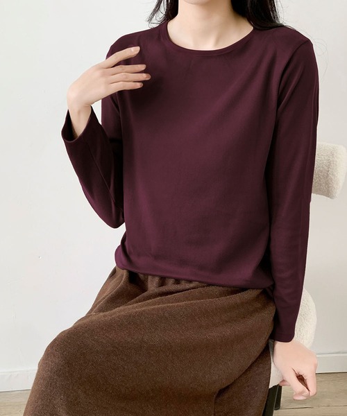 LOWO(ロワ)の「クルーネック ロンT レディース 長袖 インナー 無地 カットソー(Tシャツ/カットソー・レディース・キャメル/ボルドー/ブラウン/オフホワイト/ブルー/ブラック・FREE)」の22枚目の写真