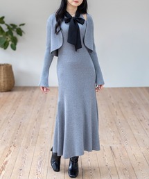 CLEAR BASIC | ボウタイリボンニットワンピース＆ニットボレロセット[大人 フェミニン 上品]≪AW新作≫(ワンピース)