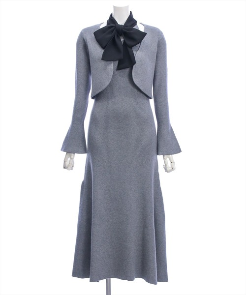 CLEAR BASIC（クリアベーシック）の「ボウタイリボンニットワンピース＆ニットボレロセット[大人 フェミニン 上品]≪AW新作≫（ワンピース・レディース・グレー・F）」の22枚目の写真