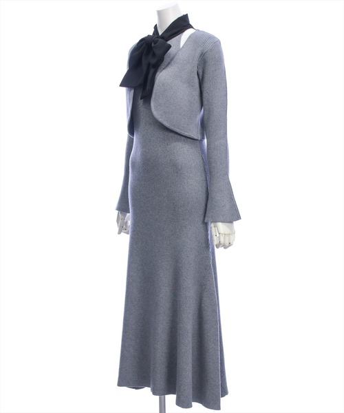 CLEAR BASIC（クリアベーシック）の「ボウタイリボンニットワンピース＆ニットボレロセット[大人 フェミニン 上品]≪AW新作≫（ワンピース・レディース・グレー・F）」の10枚目の写真