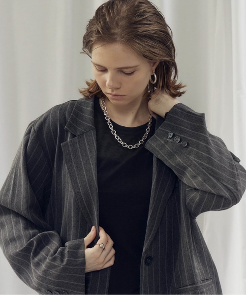 CIEL'AIR(シエルエアー)の「STRIPED SIDE SLIT JKT(ストライプサイドスリットJKT)(テーラードジャケット・レディース・グレー/ベージュ・MEDIUM)」の7枚目の写真
