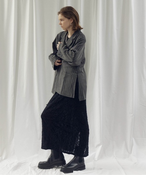 CIEL'AIR(シエルエアー)の「STRIPED SIDE SLIT JKT(ストライプサイドスリットJKT)(テーラードジャケット・レディース・グレー/ベージュ・MEDIUM)」の8枚目の写真