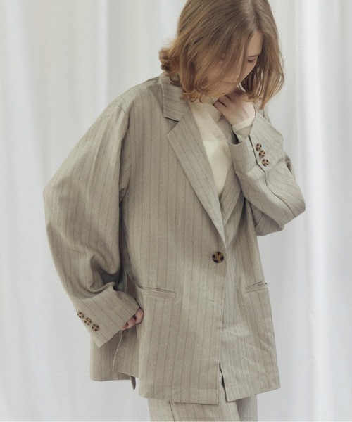 CIEL'AIR(シエルエアー)の「STRIPED SIDE SLIT JKT(ストライプサイドスリットJKT)(テーラードジャケット・レディース・グレー/ベージュ・MEDIUM)」の19枚目の写真