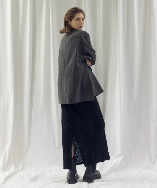 CIEL'AIR(シエルエアー)の「STRIPED SIDE SLIT JKT(ストライプサイドスリットJKT)(テーラードジャケット・レディース・グレー/ベージュ・MEDIUM)」の14枚目の写真