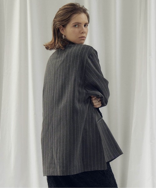 CIEL'AIR(シエルエアー)の「STRIPED SIDE SLIT JKT(ストライプサイドスリットJKT)(テーラードジャケット・レディース・グレー/ベージュ・MEDIUM)」の10枚目の写真