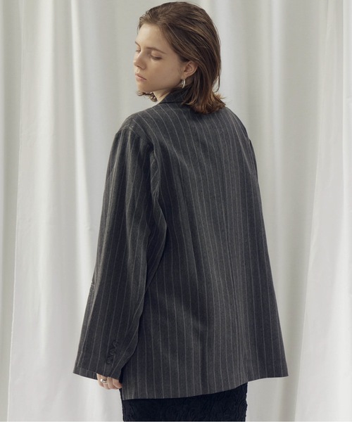CIEL'AIR(シエルエアー)の「STRIPED SIDE SLIT JKT(ストライプサイドスリットJKT)(テーラードジャケット・レディース・グレー/ベージュ・MEDIUM)」の11枚目の写真