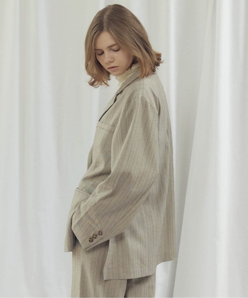 CIEL'AIR(シエルエアー)の「STRIPED SIDE SLIT JKT(ストライプサイドスリットJKT)(テーラードジャケット・レディース・グレー/ベージュ・MEDIUM)」の16枚目の写真