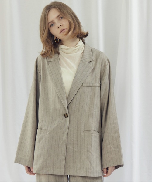 CIEL'AIR(シエルエアー)の「STRIPED SIDE SLIT JKT(ストライプサイドスリットJKT)(テーラードジャケット・レディース・グレー/ベージュ・MEDIUM)」の15枚目の写真