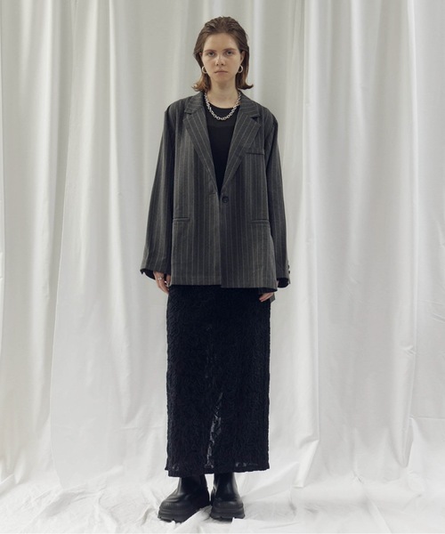 CIEL'AIR(シエルエアー)の「STRIPED SIDE SLIT JKT(ストライプサイドスリットJKT)(テーラードジャケット・レディース・グレー/ベージュ・MEDIUM)」の5枚目の写真
