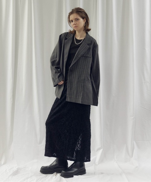 CIEL'AIR(シエルエアー)の「STRIPED SIDE SLIT JKT(ストライプサイドスリットJKT)(テーラードジャケット・レディース・グレー/ベージュ・MEDIUM)」の6枚目の写真