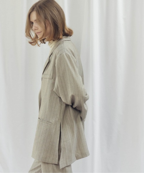 CIEL'AIR(シエルエアー)の「STRIPED SIDE SLIT JKT(ストライプサイドスリットJKT)(テーラードジャケット・レディース・グレー/ベージュ・MEDIUM)」の20枚目の写真