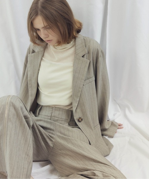 CIEL'AIR(シエルエアー)の「STRIPED SIDE SLIT JKT(ストライプサイドスリットJKT)(テーラードジャケット・レディース・グレー/ベージュ・MEDIUM)」の21枚目の写真