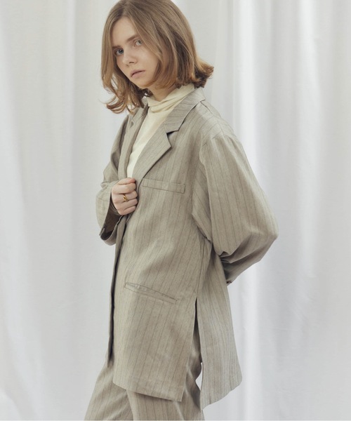 CIEL'AIR(シエルエアー)の「STRIPED SIDE SLIT JKT(ストライプサイドスリットJKT)(テーラードジャケット・レディース・グレー/ベージュ・MEDIUM)」の18枚目の写真