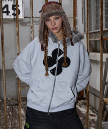 HOODHOOD（フッドフッド）の「Clover Applique Fur Hooded Zip-Up Melange White（パーカー・メンズ）」