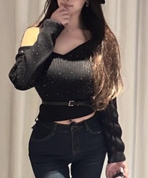 セール】【ベルト付き】スートンVネックニットトップス（ニット