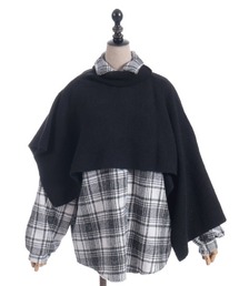 ニット重ねチェックシャツ