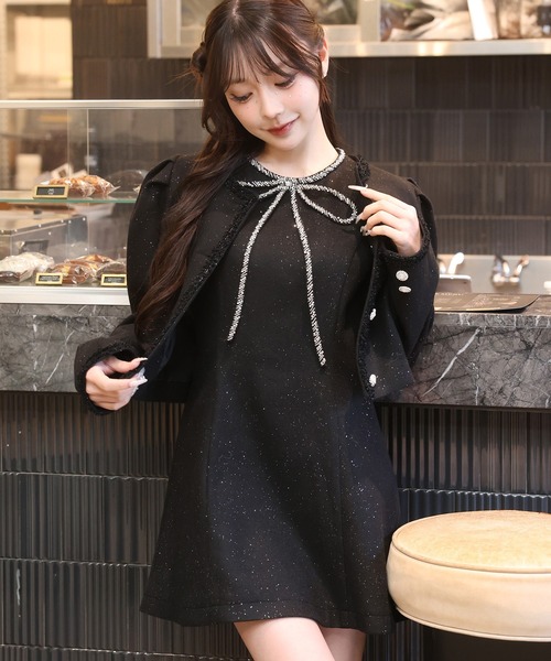 セール】【Twinkle collection】ビジューリボンミニワンピース