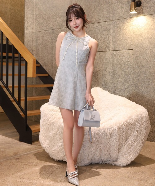 セール】【Twinkle collection】ビジューリボンミニワンピース