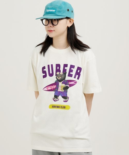 CREAM SODA LAB(クリームソーダラボ)の「グレーサーファー半袖Tシャツアイボリー紫(Tシャツ/カットソー・メンズ・その他・LARGE/MEDIUM/X-LARGE/XX-LARGE)」の1枚目の写真