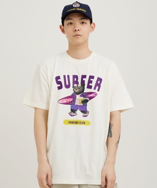 CREAM SODA LAB(クリームソーダラボ)の「グレーサーファー半袖Tシャツアイボリー紫(Tシャツ/カットソー・メンズ・その他・LARGE/MEDIUM/X-LARGE/XX-LARGE)」の2枚目の写真