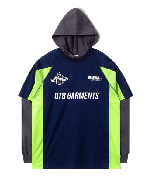 QT8 GARMENTS（キューティーエイトガーメント）の「OC 3R Soccer Layered Hoodie Jersey (Navy)（パーカー・レディース・その他・MEDIUM/X-LARGE/LARGE）」の2枚目の写真
