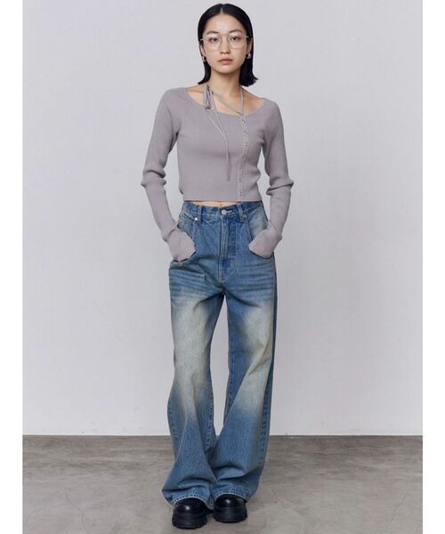 EMODA（エモダ）の「バックグラフィティルーズジーンズ（デニムパンツ・レディース・ライトブルー/インディゴブルー・MEDIUM/SMALL/X-SMALL）」の9枚目の写真