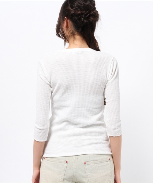 OUTLET（アウトレット）の「【Sheta】ワッフルヘンリーネック（Tシャツ/カットソー・レディース・グレー/ホワイト/カーキ・FREE）」の6枚目の写真