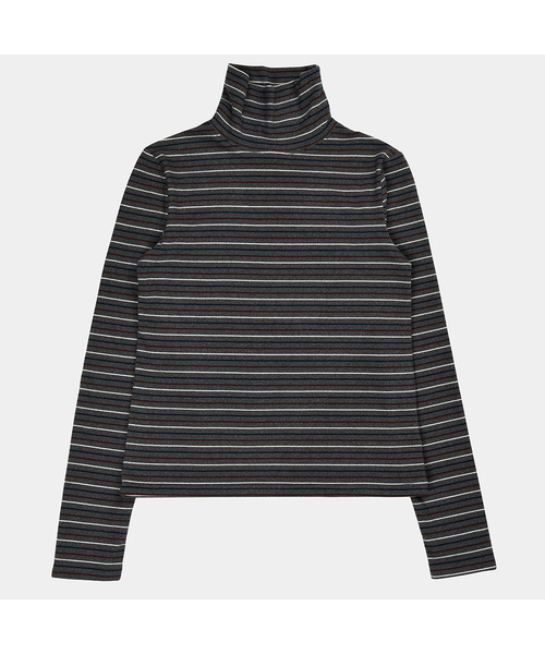 PIGMENT(ピグメント)の「ツーウェイストライプポロTシャツ (YZTS2510006)(Tシャツ/カットソー・レディース・クリーム/ブラウン/チャコール・FREE)」の2枚目の写真