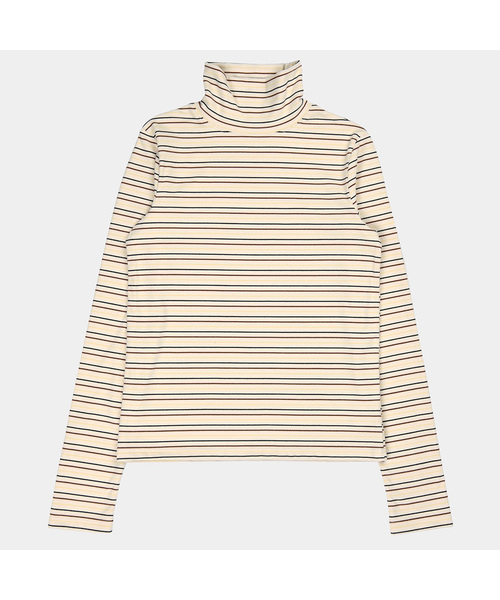PIGMENT(ピグメント)の「ツーウェイストライプポロTシャツ (YZTS2510006)(Tシャツ/カットソー・レディース・クリーム/ブラウン/チャコール・FREE)」の1枚目の写真