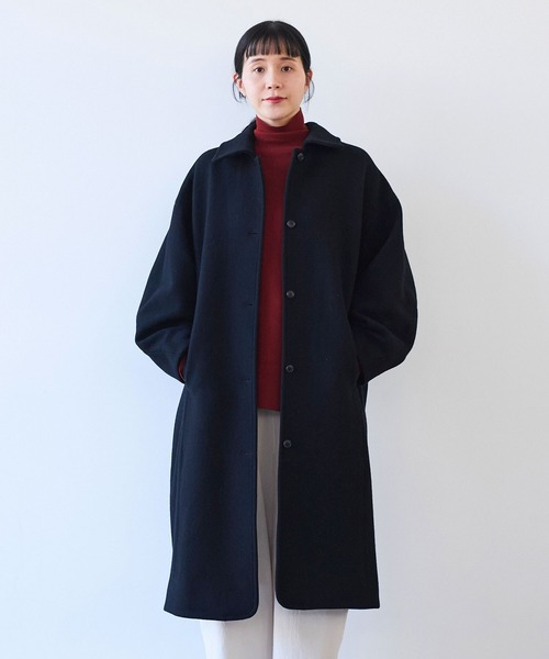 yuni(ユニ )の「△ウールsuper100 bal collar cocoonコート(ステンカラーコート・レディース・アイボリー/ブラック・FREE)」の6枚目の写真