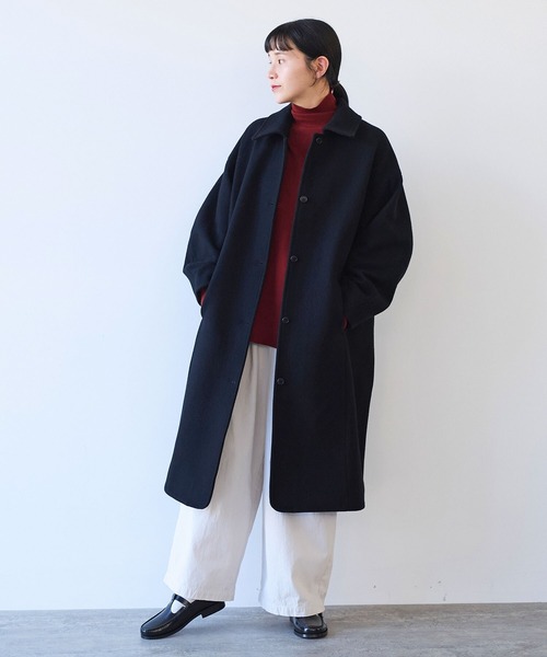yuni(ユニ )の「△ウールsuper100 bal collar cocoonコート(ステンカラーコート・レディース・アイボリー/ブラック・FREE)」の7枚目の写真