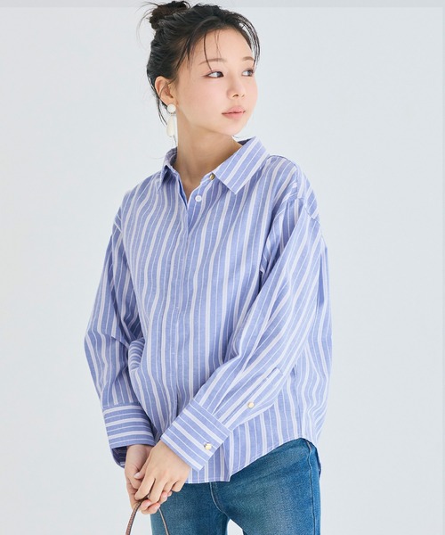 ストライプ金釦オーバーサイズシャツ（シャツ/ブラウス）｜coca（coca