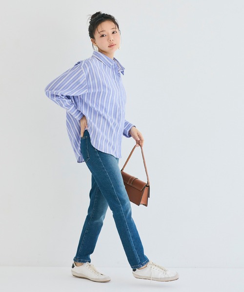coca(coca)(コカ)の「ストライプ金釦オーバーサイズシャツ(シャツ/ブラウス・レディース・ブルー/ピンク・M/S/L)」の13枚目の写真