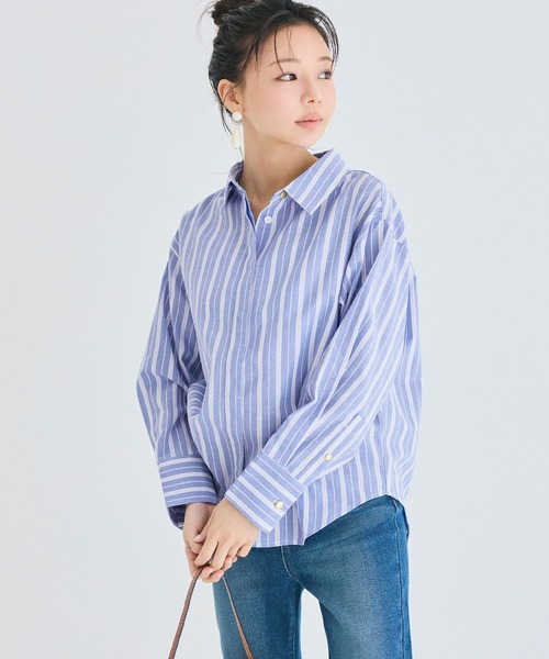 DIANTE 完売品 ストライプ柄オーバーサイズシャツ ストライプ金釦オーバーサイズシャツ（シャツ/ブラウス）｜coca（coca